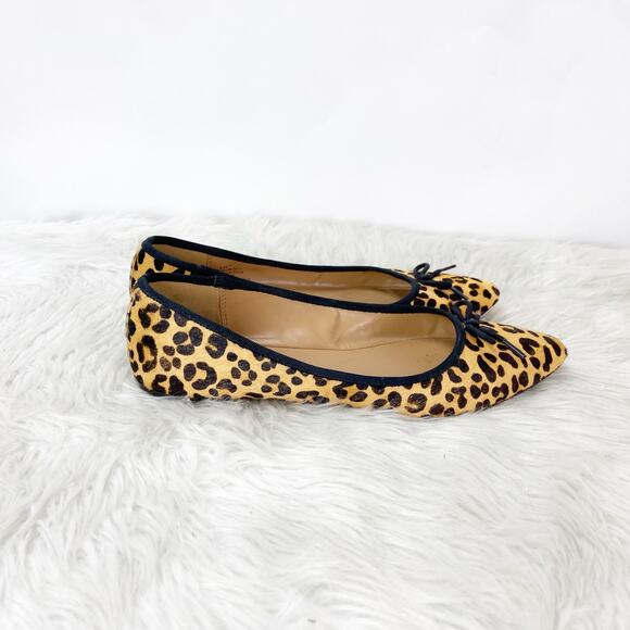 Banana Republic 7 Womens Cheetah Print Leather Sole Calf Hair Pointed Toe Flats - Picture 2 of 10